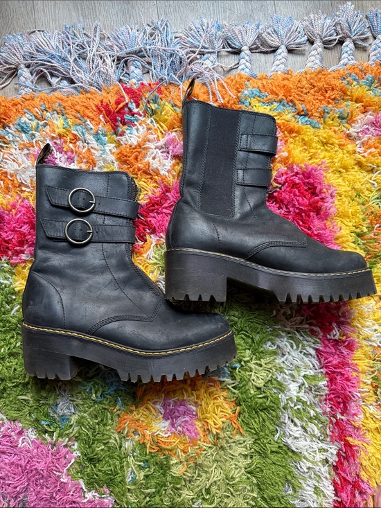 Dr. Martens Shoes - Dr. Martens Tamela Boot Black Chunky with Buckle Straps